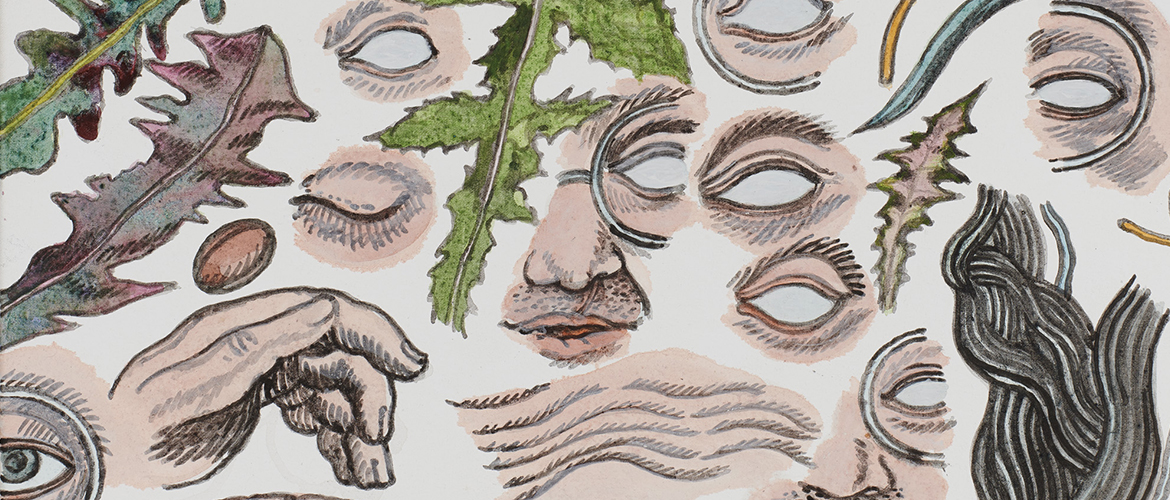 Autoportrait aux feuilles de pissenlit, n°2, 2002, acrylique sur toile, 46 x 55 cm, MU 12684