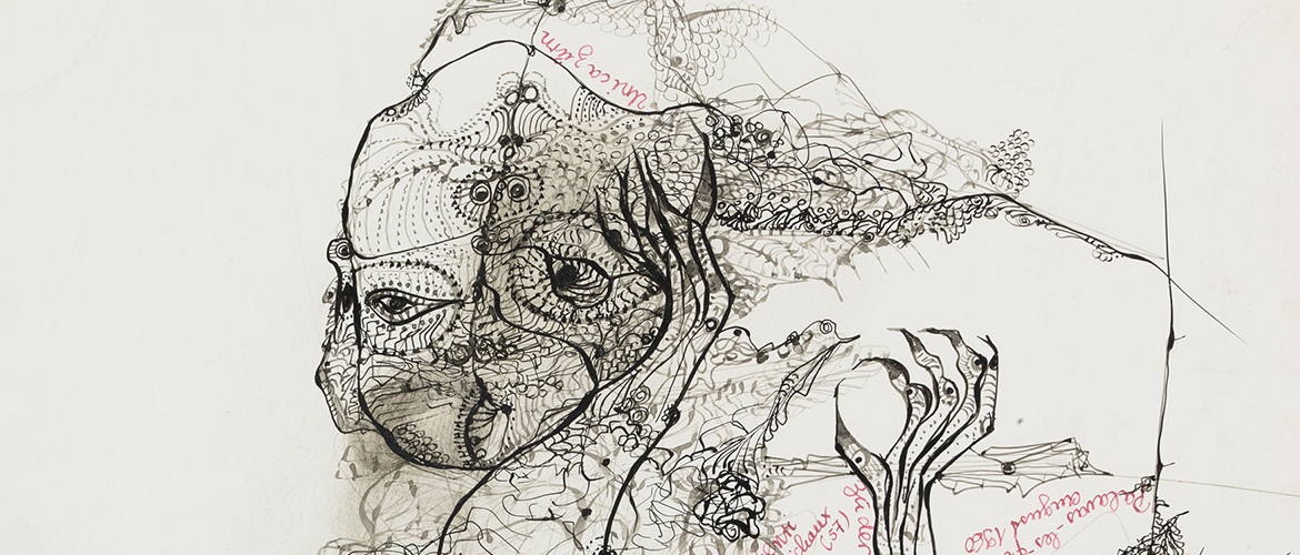 « Der Geist aus der Flasche » [L’esprit hors de la bouteille], 1960, plume et encre noire, 31,9 x 24,5 cm, EBA 11279